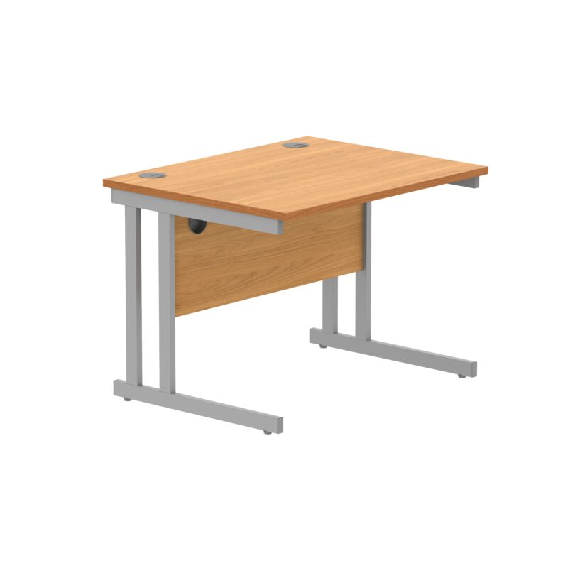 Office Rectangular Desk With Steel Double Upright Cantilever Frame | 800X800 | Norwegian Beech/Silver