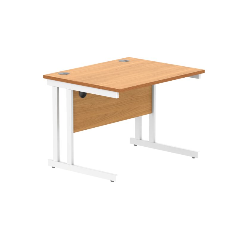 Office Rectangular Desk With Steel Double Upright Cantilever Frame | 800X800 | Norwegian Beech/White