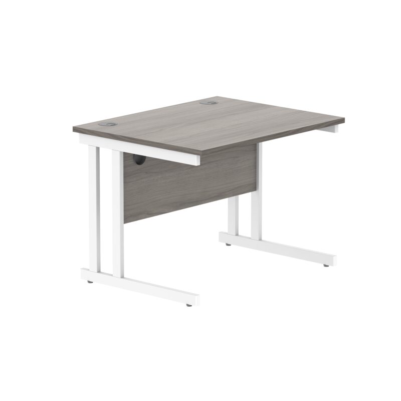 Office Rectangular Desk With Steel Double Upright Cantilever Frame | 800X800 | Alaskan Grey Oak/White