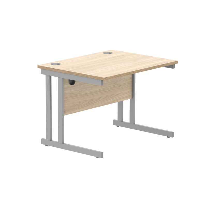 Office Rectangular Desk With Steel Double Upright Cantilever Frame | 800X800 | Canadian Oak/Silver