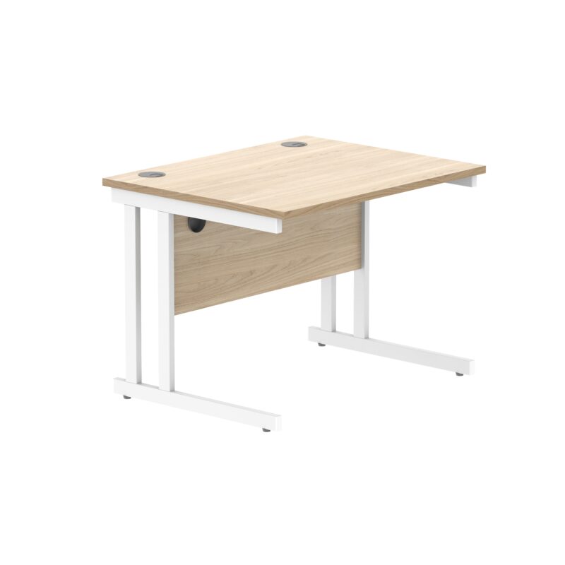 Office Rectangular Desk With Steel Double Upright Cantilever Frame | 800X800 | Canadian Oak/White