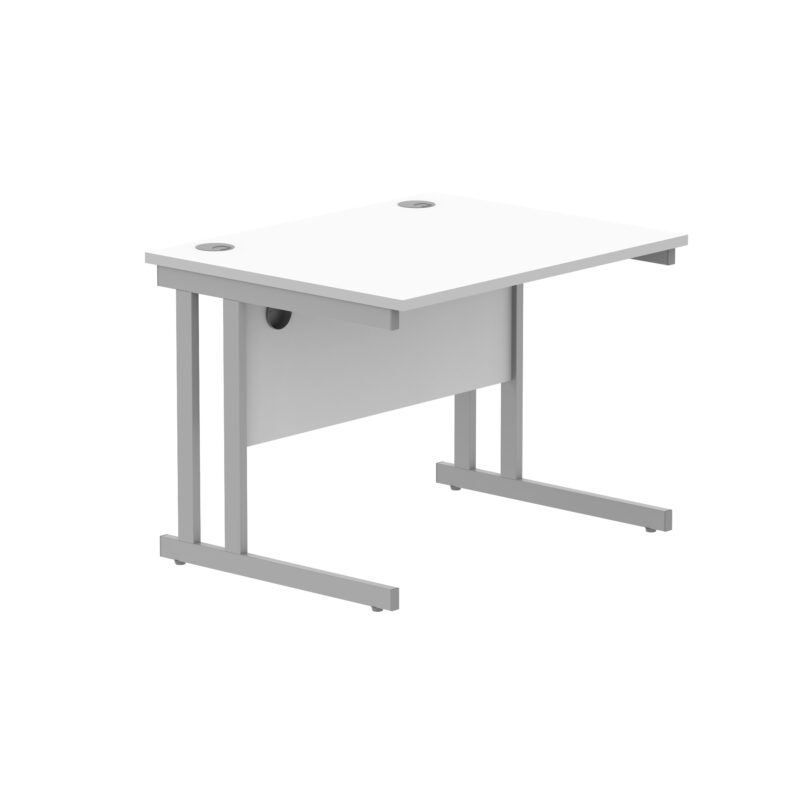 Office Rectangular Desk With Steel Double Upright Cantilever Frame | 800X800 | Arctic White/Silver