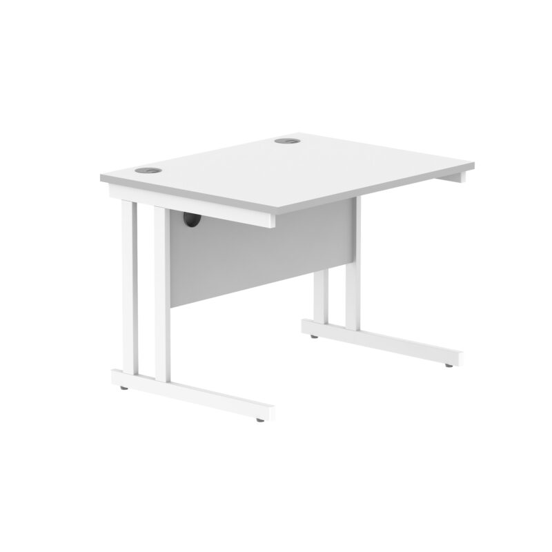 Office Rectangular Desk With Steel Double Upright Cantilever Frame | 800X800 | Arctic White/White