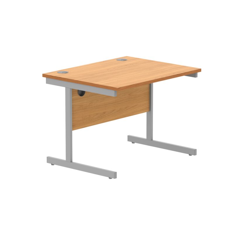 Office Rectangular Desk With Steel Single Upright Cantilever Frame | 800X800 | Norwegian Beech/Silver