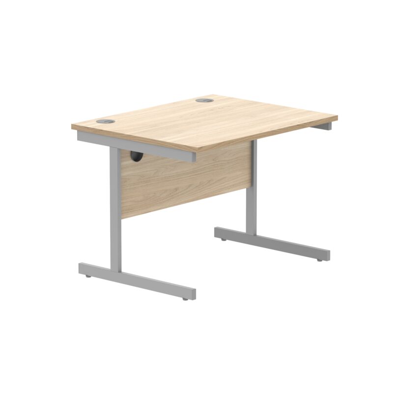 Office Rectangular Desk With Steel Single Upright Cantilever Frame | 800X800 | Canadian Oak/Silver