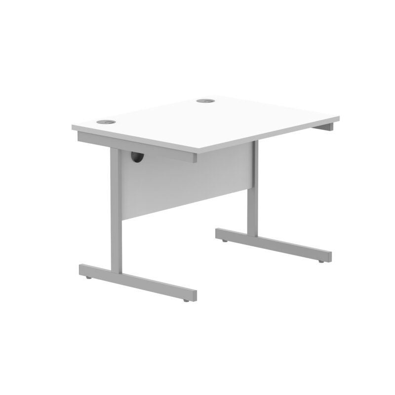 Office Rectangular Desk With Steel Single Upright Cantilever Frame | 800X800 | Arctic White/Silver