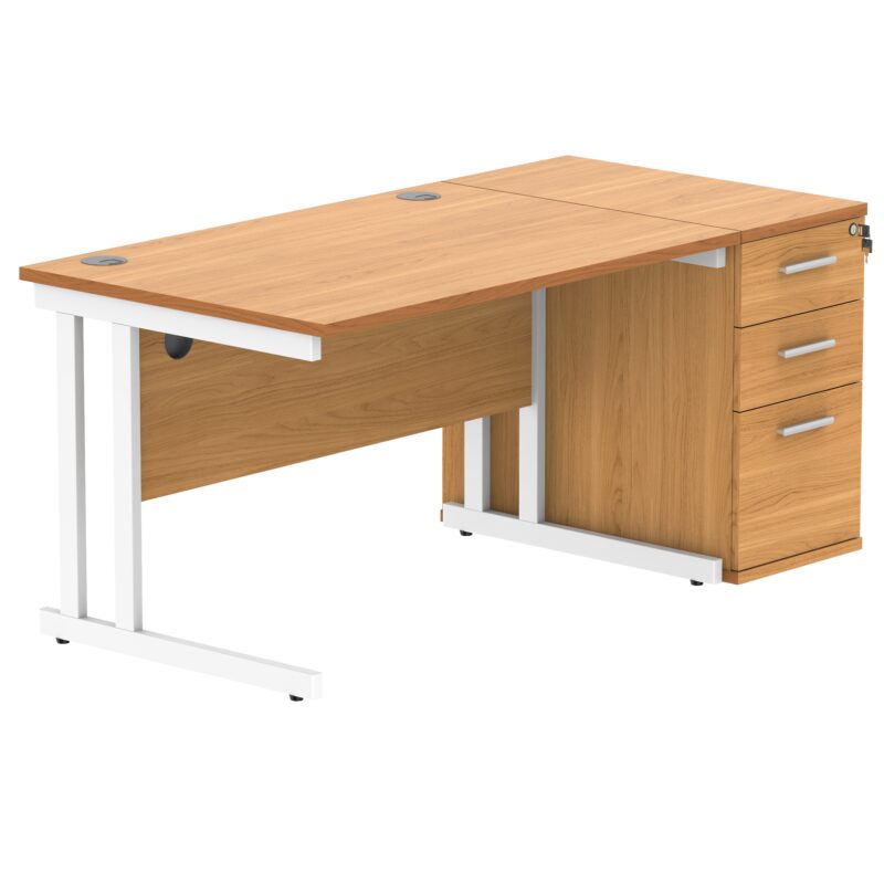 Double Upright Rectangular Desk + Desk High Pedestal | 1200X800 | Norwegian Beech/White