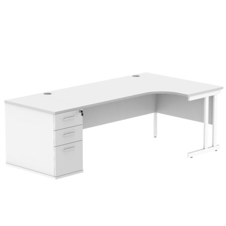 Double Upright Right Hand Radial Desk + Desk High Pedestal | 800mm Deep Pedestal | 1800X1200 | Arctic White/White