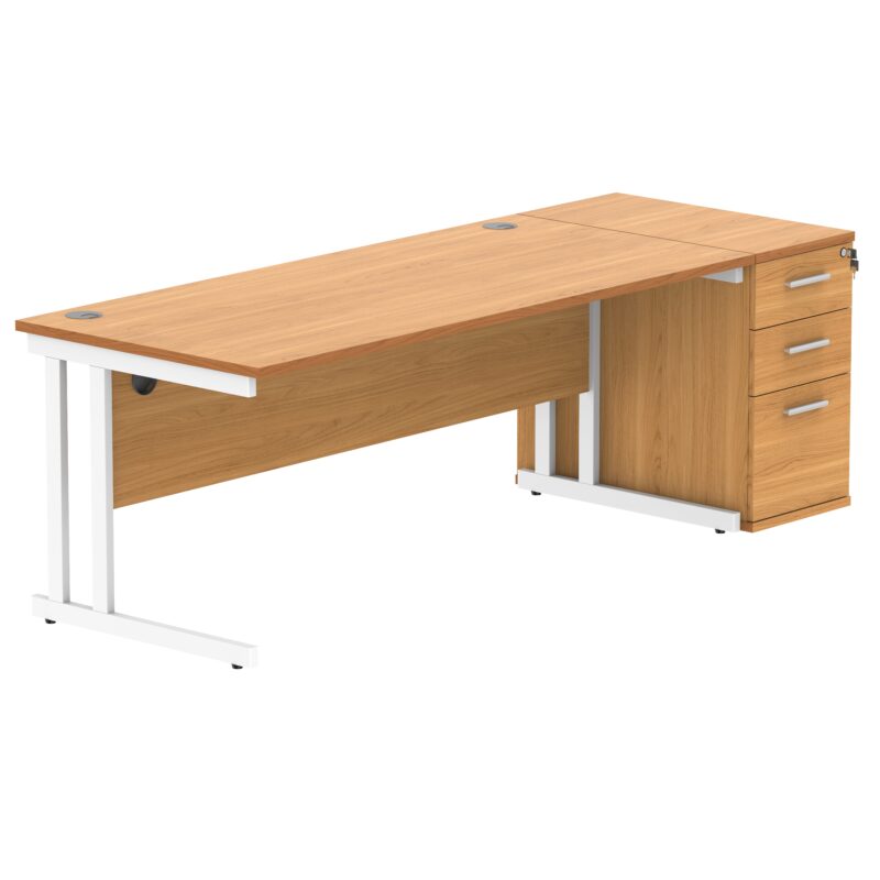 Double Upright Rectangular Desk + Desk High Pedestal | 1800X800 | Norwegian Beech/White