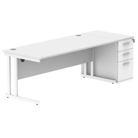 Double Upright Rectangular Desk + Desk High Pedestal | 1800X800 | Arctic White/White