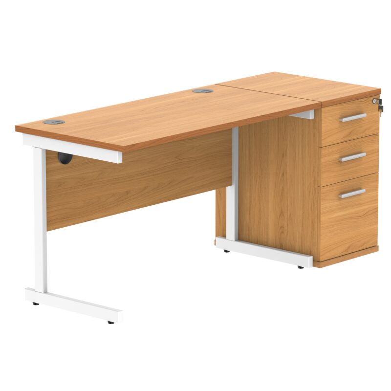 Single Upright Rectangular Desk + Desk High Pedestal | 1200 X 600 | Norwegian Beech/White