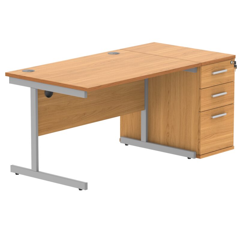 Single Upright Rectangular Desk + Desk High Pedestal | 1200 X 800 | Norwegian Beech/Silver