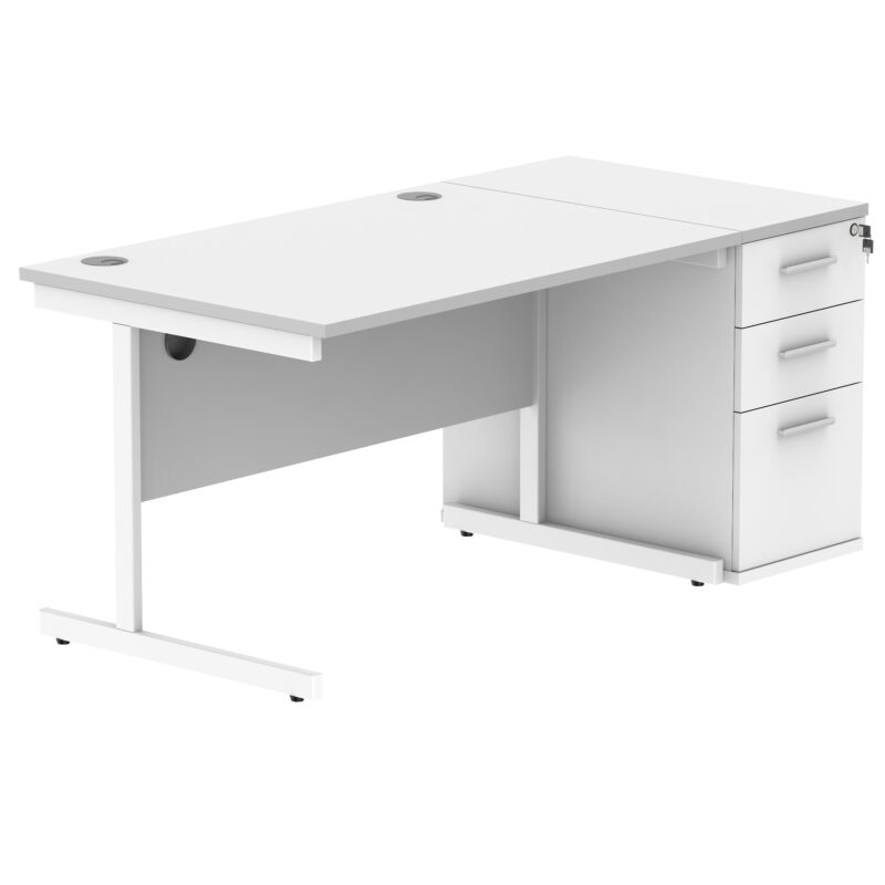 Single Upright Rectangular Desk + Desk High Pedestal | 1200 X 800 | Arctic White/White