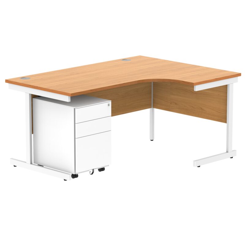 CORE Single Upright Right Hand Radial Desk + Under Desk Steel Pedestal 3 Drawers | 1600 X 1200 | Norwegian Beech/White