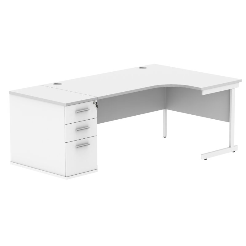 Single Upright Right Hand Radial Desk + Desk High Pedestal | 800mm Deep Pedestal | 1600 X 1200 | Arctic White/White