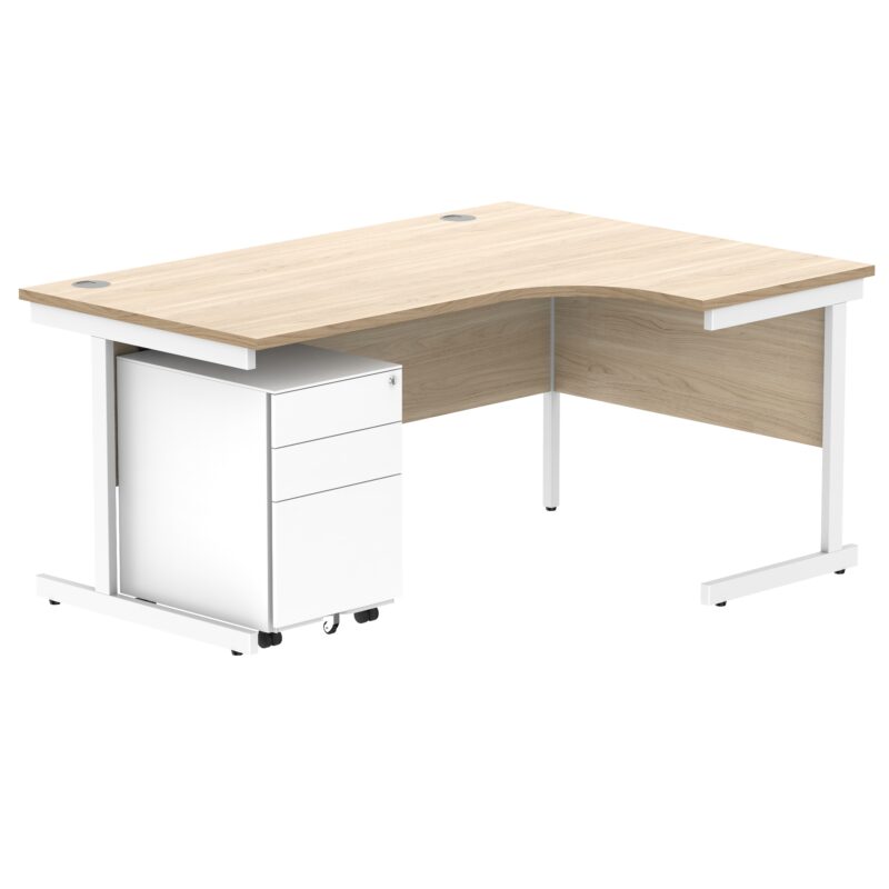 CORE Single Upright Right Hand Radial Desk + Under Desk Steel Pedestal 3 Drawers | 1600 X 1200 | Canadian Oak/White