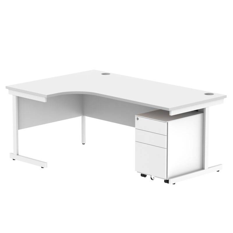 CORE Single Upright Left Hand Radial Desk + Under Desk Steel Pedestal 3 Drawers | 1800 X 1200 | Arctic White/White