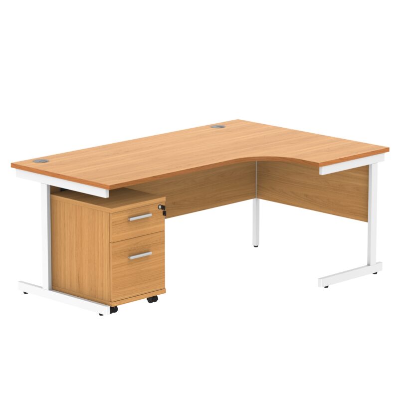 Single Upright Right Hand Radial Desk + 2 Drawer Mobile Under Desk Pedestal | 1800 X 1200 | Norwegian Beech/White