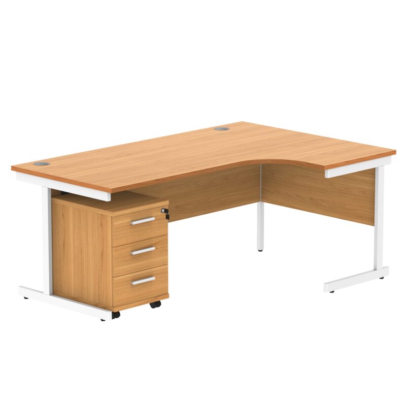 Single Upright Right Hand Radial Desk + 3 Drawer Mobile Under Desk Pedestal | 1800 X 1200 | Norwegian Beech/White