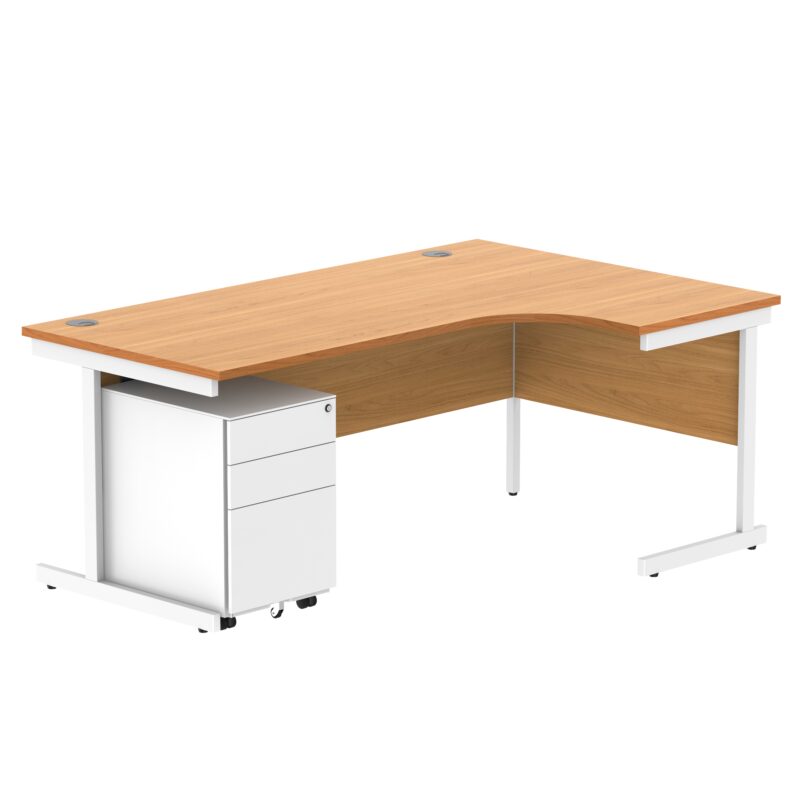 CORE Single Upright Right Hand Radial Desk + Under Desk Steel Pedestal 3 Drawers | 1800 X 1200 | Norwegian Beech/White