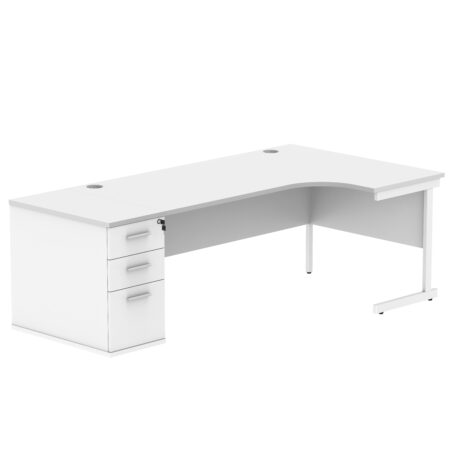 Single Upright Right Hand Radial Desk + Desk High Pedestal | 800mm Deep Pedestal | 1800 X 1200 | Arctic White/White