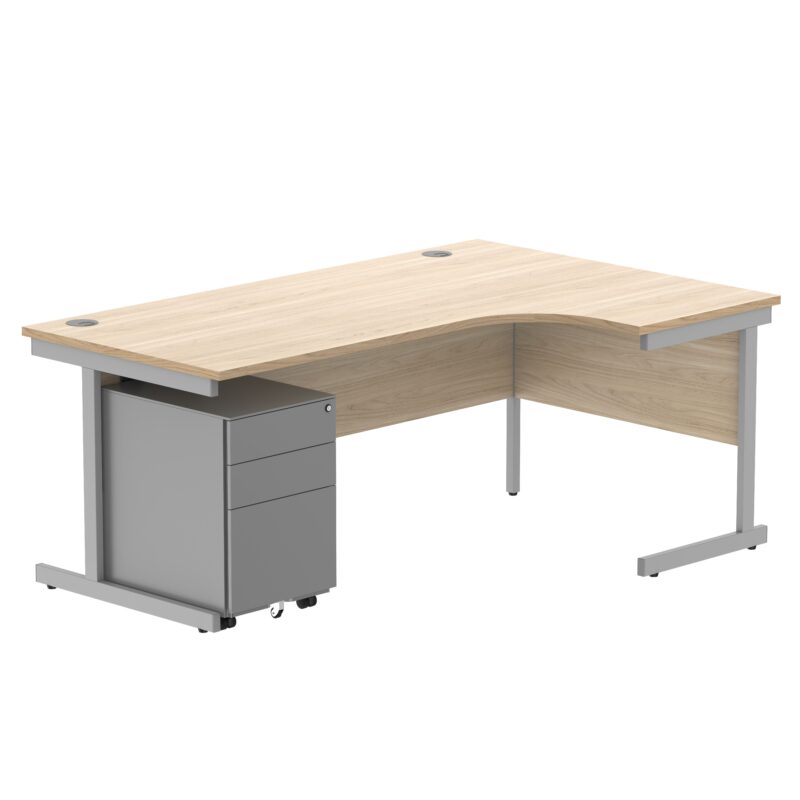 CORE Single Upright Right Hand Radial Desk + Under Desk Steel Pedestal 3 Drawers | 1800 X 1200 | Canadian Oak/Silver