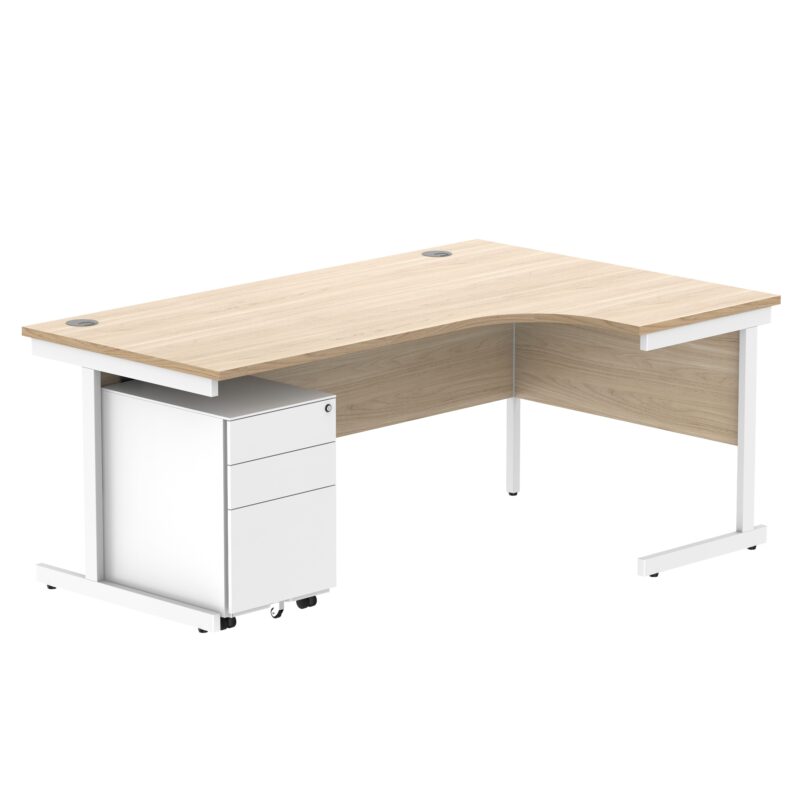 CORE Single Upright Right Hand Radial Desk + Under Desk Steel Pedestal 3 Drawers | 1800 X 1200 | Canadian Oak/White