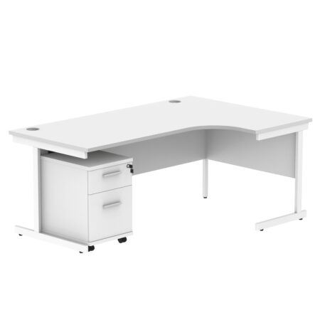 Single Upright Right Hand Radial Desk + 2 Drawer Mobile Under Desk Pedestal | 1800 X 1200 | Arctic White/White