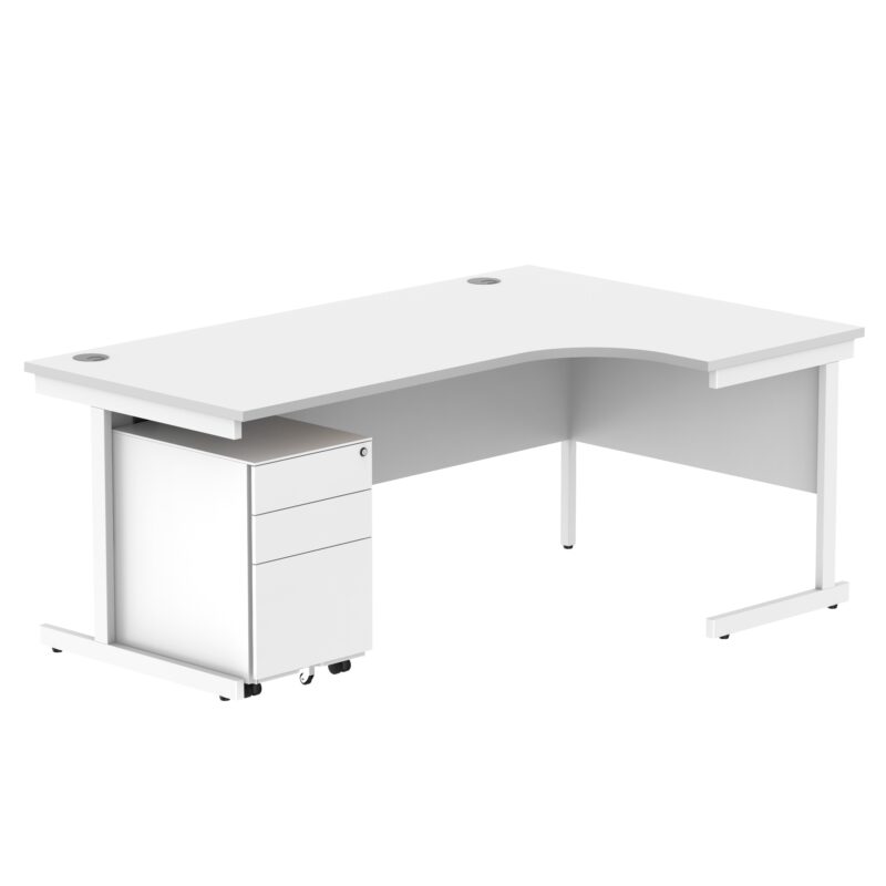 CORE Single Upright Right Hand Radial Desk + Under Desk Steel Pedestal 3 Drawers | 1800 X 1200 | Arctic White/White