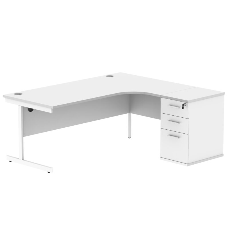 Single Upright Right Hand Radial Desk + Desk High Pedestal | 600mm Deep Pedestal | 1800 X 1200 | Arctic White/White