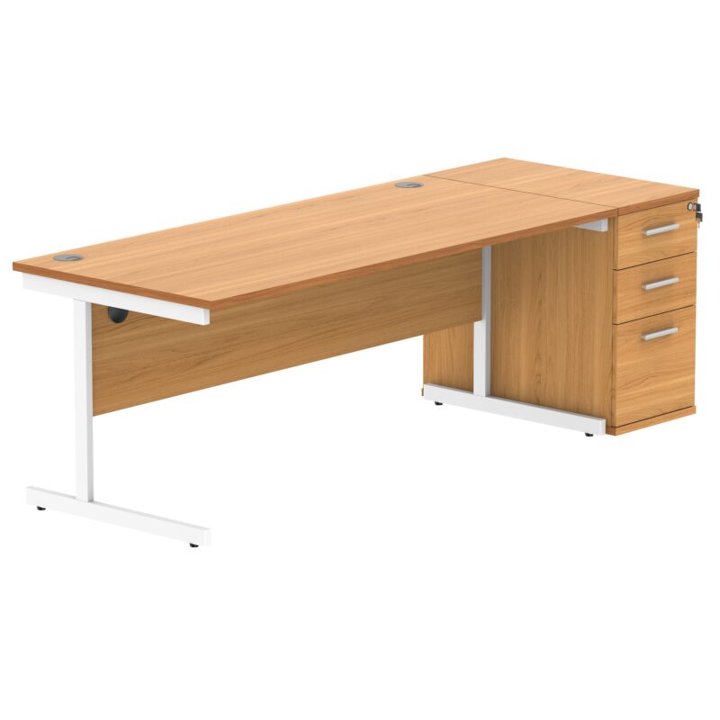 Single Upright Rectangular Desk + Desk High Pedestal | 1800 X 800 | Norwegian Beech/White