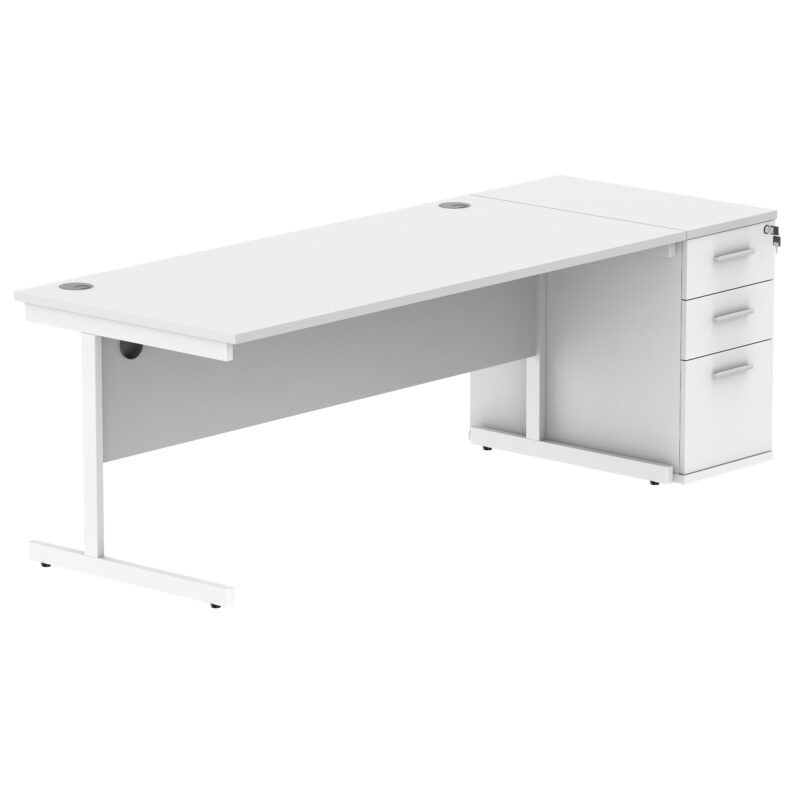 Single Upright Rectangular Desk + Desk High Pedestal | 1800 X 800 | Arctic White/White