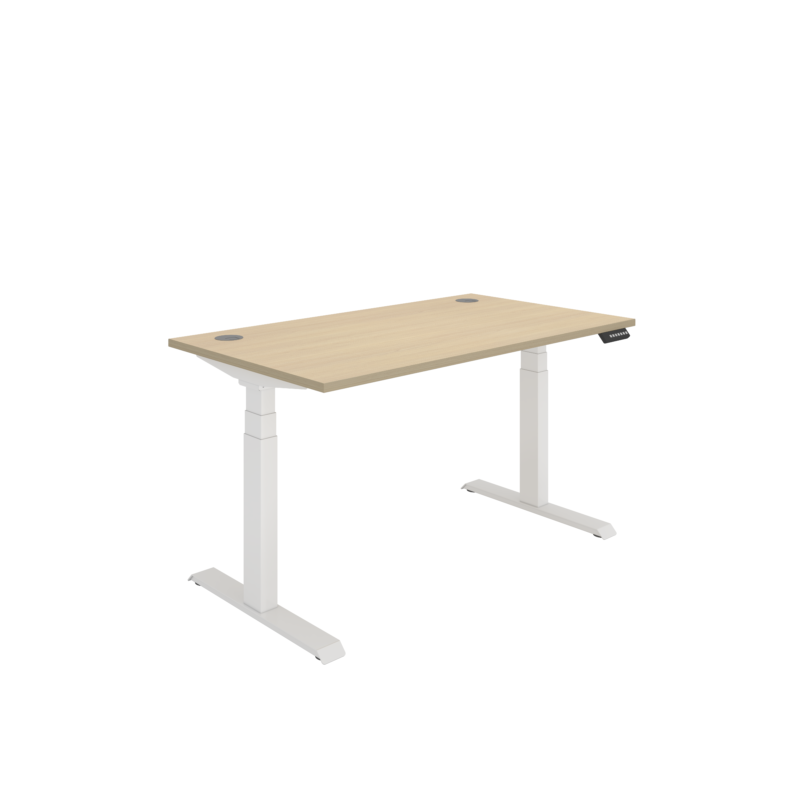 Office Rectangular Dual Motor Sit Stand Desk  | 1400X800 | Oak/White