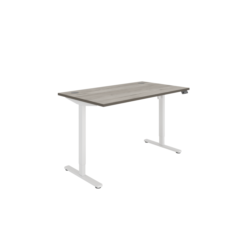 Office Rectangular Single Motor Sit Stand Desk  | 1400X800 | Grey Oak/White