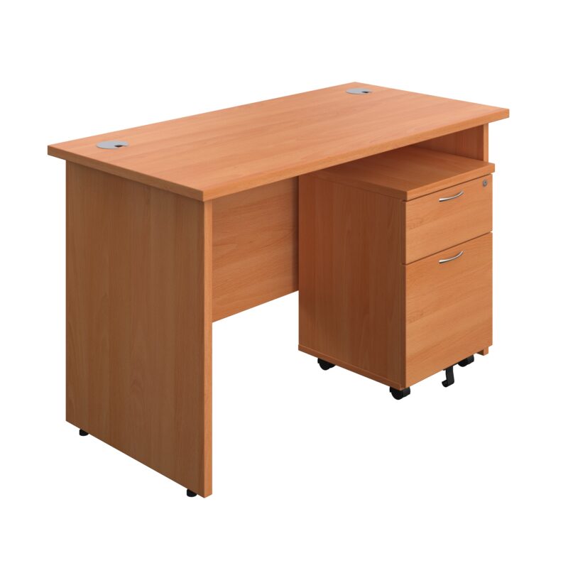 Panel Rectangular Desk + 2 Drawer Mobile Pedestal Bundle | 1200X600 | Beech/Beech