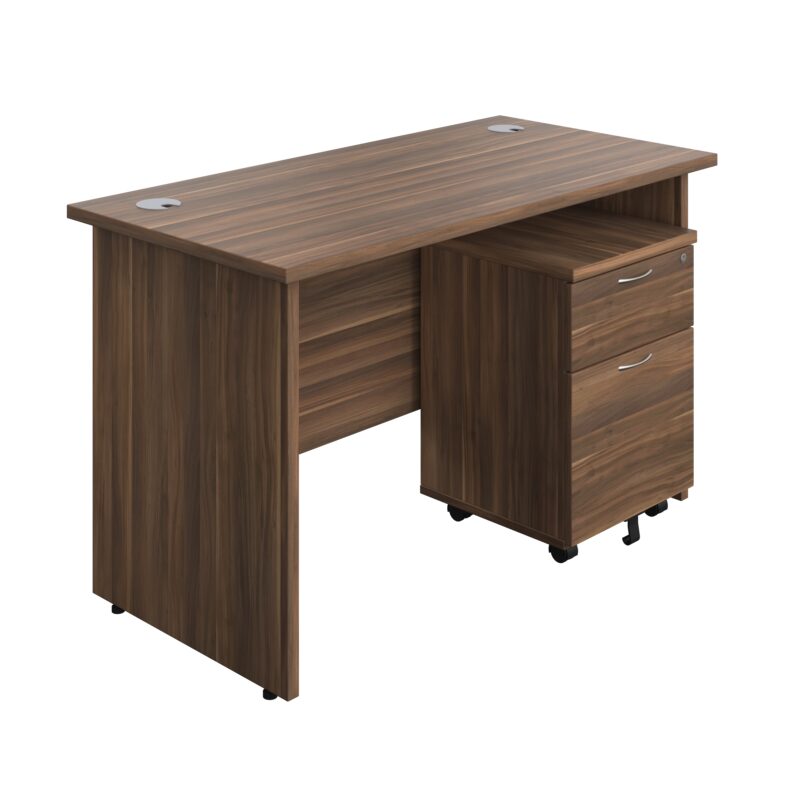 Panel Rectangular Desk + 2 Drawer Mobile Pedestal Bundle | 1200X600 | Dark Walnut/Dark Walnut