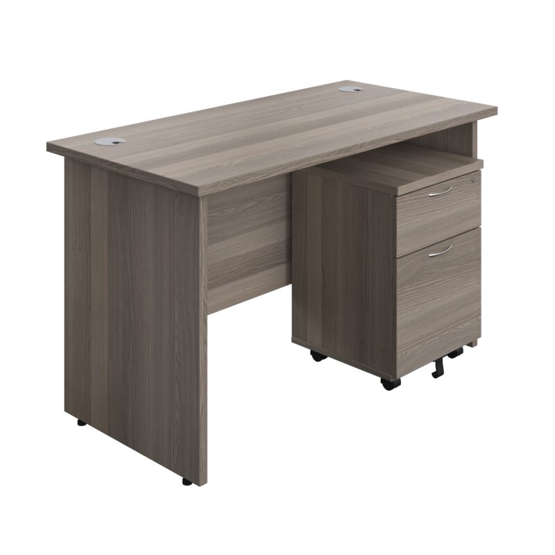 Panel Rectangular Desk + 2 Drawer Mobile Pedestal Bundle | 1200X600 | Grey Oak/Grey Oak