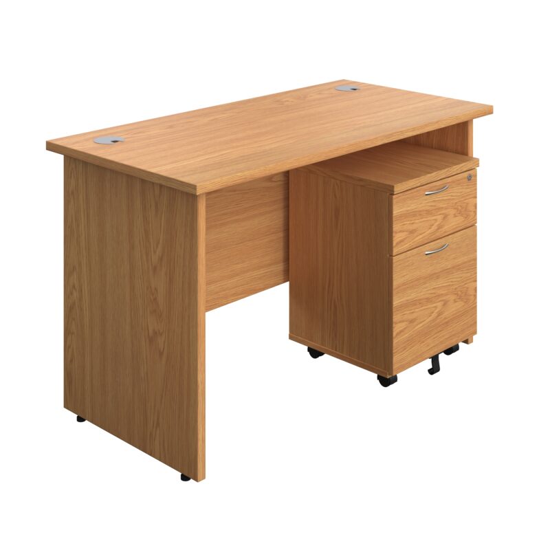 Panel Rectangular Desk + 2 Drawer Mobile Pedestal Bundle | 1200X600 | Nova Oak/Nova Oak