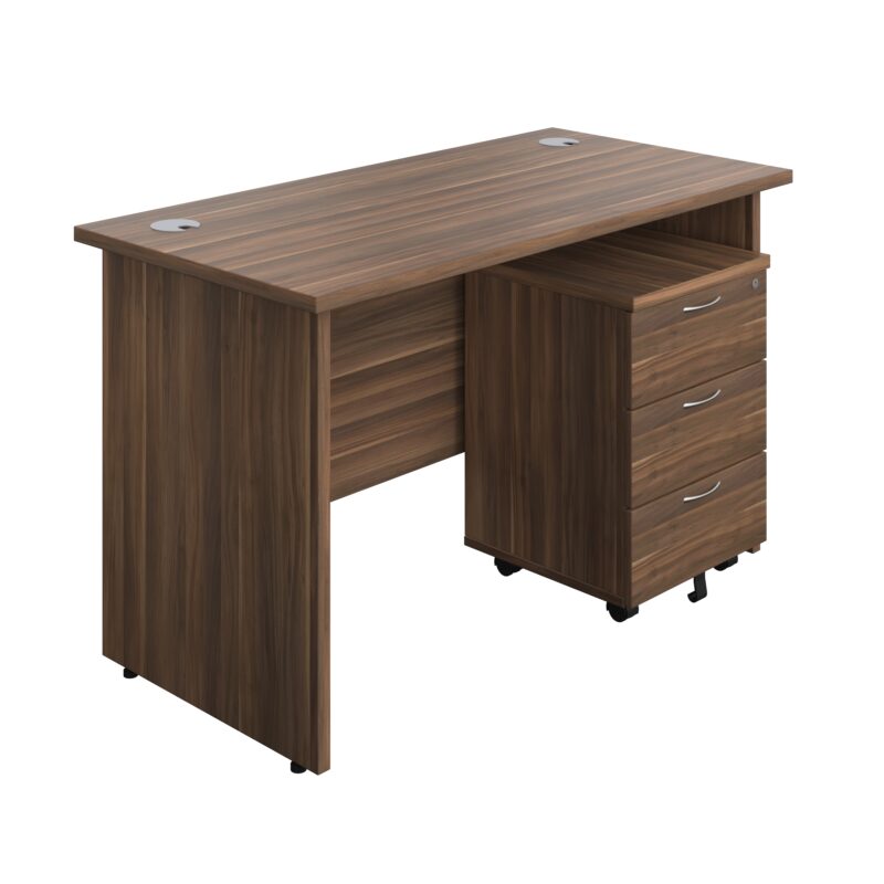 Panel Rectangular Desk + 3 Drawer Mobile Pedestal Bundle | 1200X600 | Dark Walnut/Dark Walnut