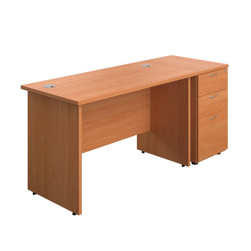 Panel Rectangular Desk + 3 Drawer Desk High Pedestal Bundle | 1200X600 | Beech/Beech