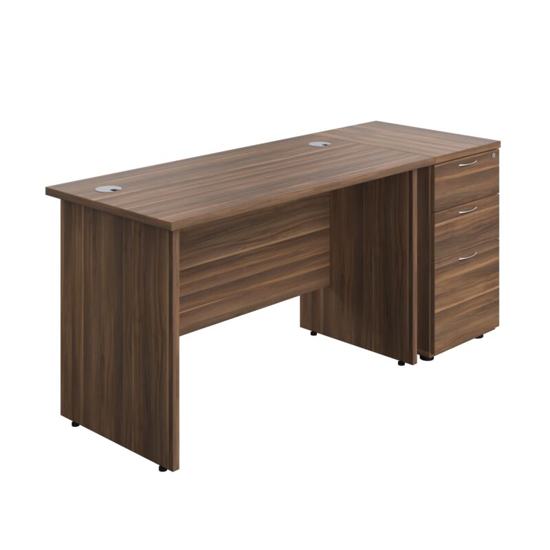 Panel Rectangular Desk + 3 Drawer Desk High Pedestal Bundle | 1200X600 | Dark Walnut/Dark Walnut