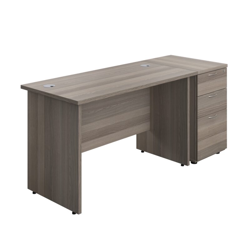 Panel Rectangular Desk + 3 Drawer Desk High Pedestal Bundle | 1200X600 | Grey Oak/Grey Oak