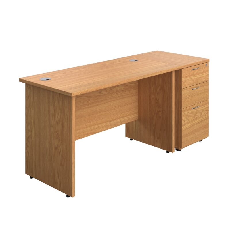 Panel Rectangular Desk + 3 Drawer Desk High Pedestal Bundle | 1200X600 | Nova Oak/Nova Oak