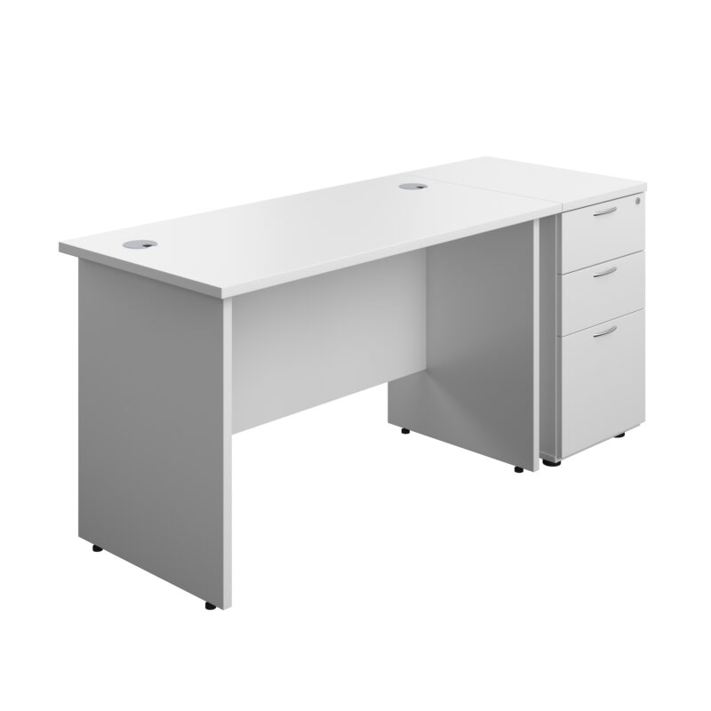 Panel Rectangular Desk + 3 Drawer Desk High Pedestal Bundle | 1200X600 | White/White