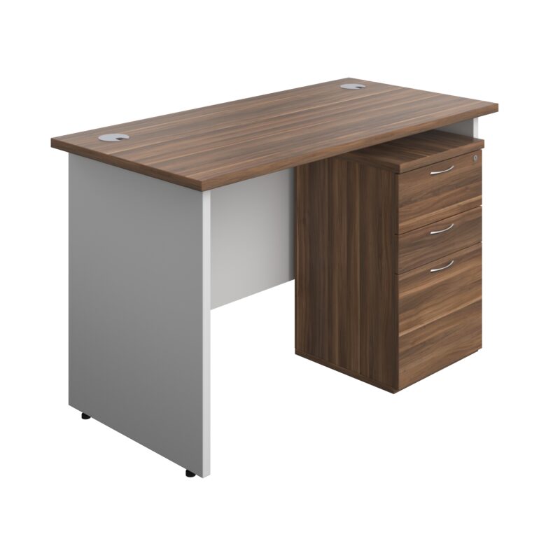 Panel Plus Rectangular Desk + 3 Drawer High Mobile Pedestal Bundle | 1200X600 | Dark Walnut/White