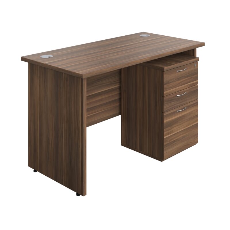 Panel Rectangular Desk + 3 Drawer High Mobile Pedestal Bundle | 1200X600 | Dark Walnut/Dark Walnut