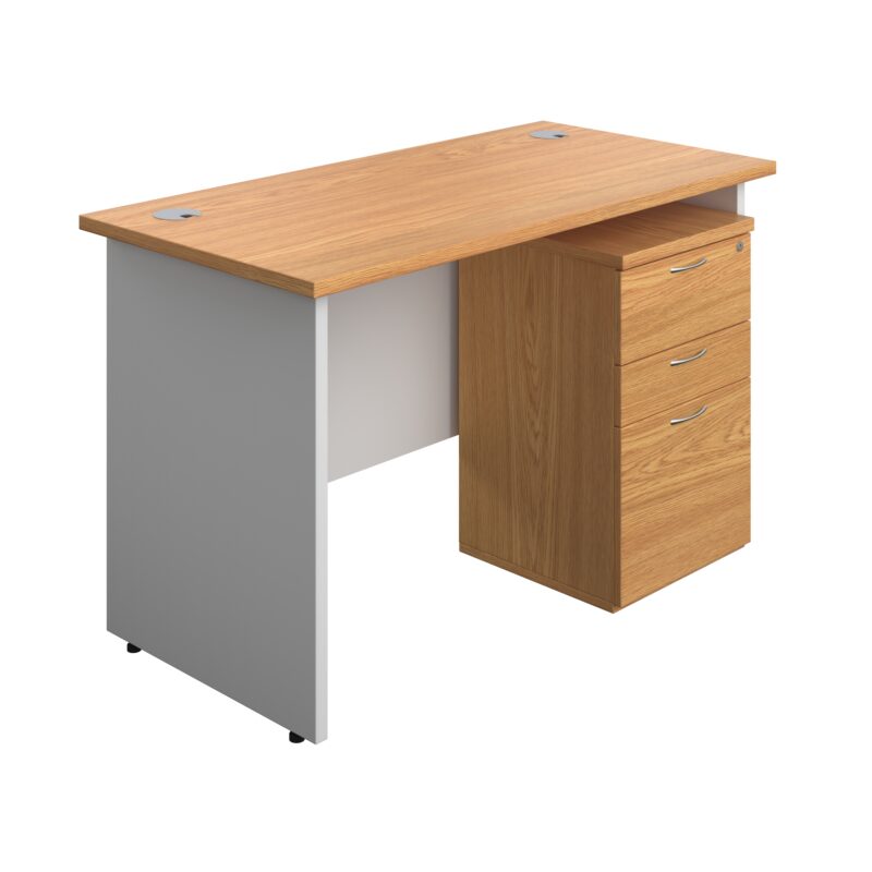 Panel Plus Rectangular Desk + 3 Drawer High Mobile Pedestal Bundle | 1200X600 | Nova Oak/White