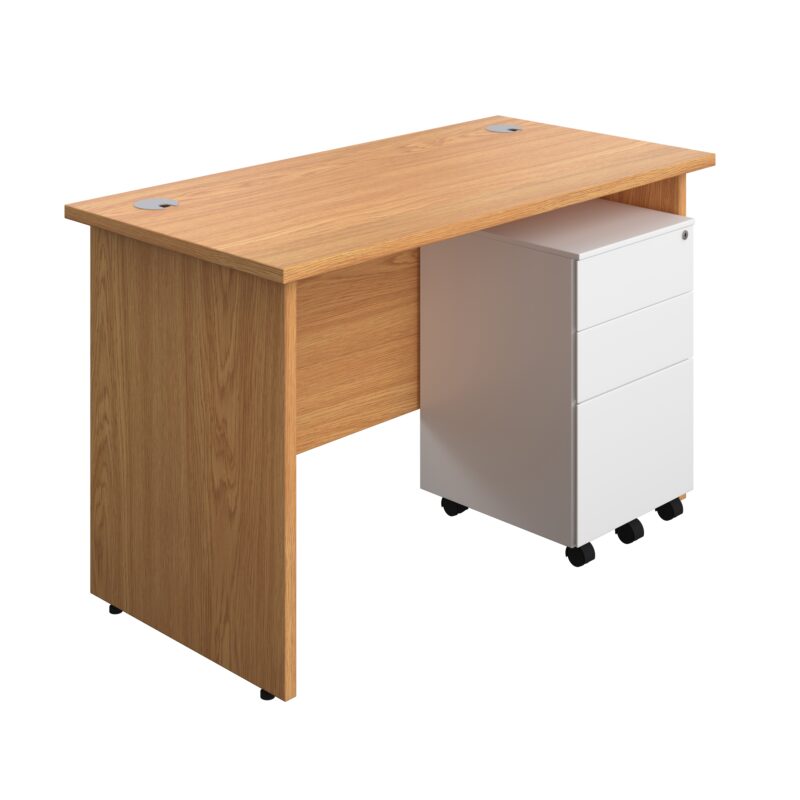 Panel Rectangular Desk + 3 Drawer Steel Pedestal Bundle | 1200X600 | Nova Oak/White