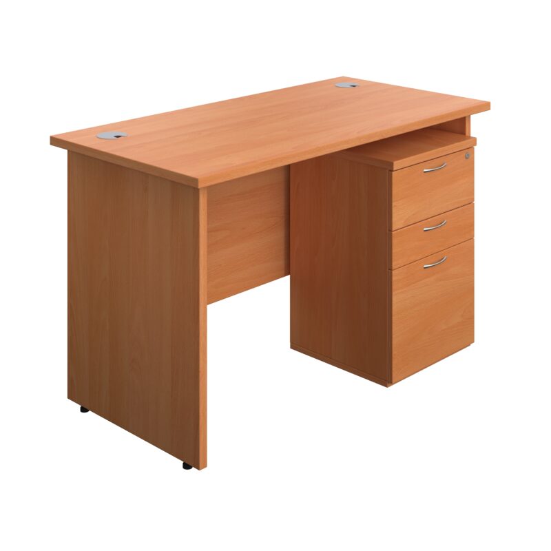 Panel Rectangular Desk + 3 Drawer Under Desk Pedestal Bundle | 1200X600 | Beech/Beech