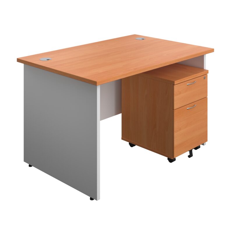 Panel Plus Rectangular Desk + 2 Drawer Mobile Pedestal Bundle | 1200X800 | Beech/White